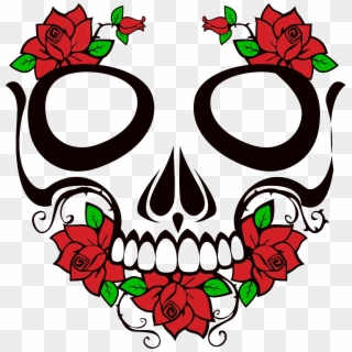 Skull - Skull With Flowers Clipart - Png Download
