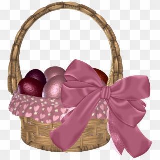 Easter Basket With Eggs And Pink Bow Png Clipart Picture - Easter Baskets Pink Transparent Png