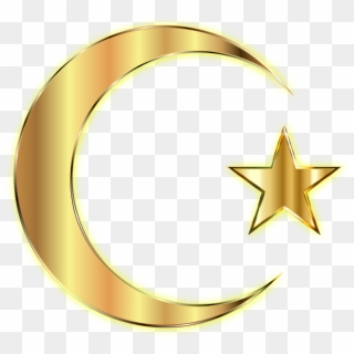 Golden Crescent Moon And Star Enhanced Without Background - Transparent Background Golden Star Clipart