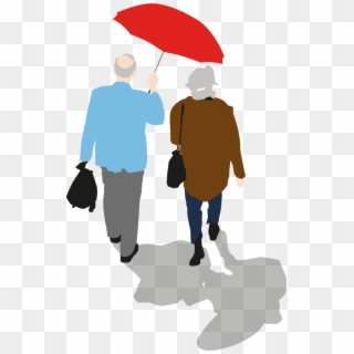 Older Couple Walking With Umbrella - Umbrella Clipart