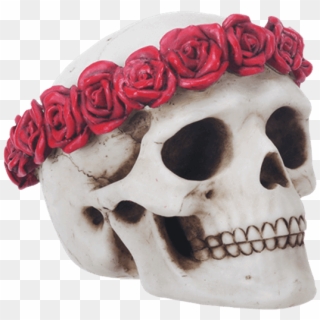 Flower Crown Skull Statue - Skull With Flower Crown Clipart