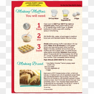 Betty Crocker Lemon Poppy Seed Muffin And Quick Bread - Potato Bread Clipart