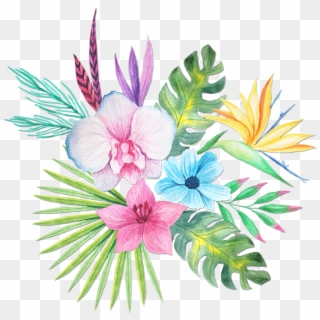Bleed Area May Not Be Visible - Tropical Watercolor Flowers Transparent Background Clipart