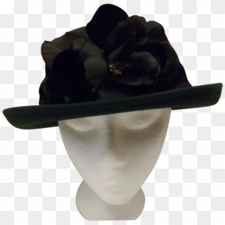 Hunter Green Bowler Derby Women's Hat With Black Flower Clipart
