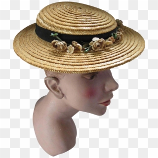 Mid Century Summer Straw Hat With Flower Swag By Fisk - Girl Clipart