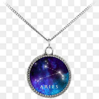 Aries Zodiac Sign Starry Night Blue Silver Plated Charm - Necklace Clipart