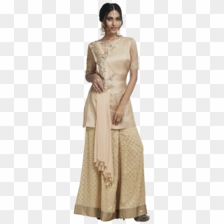 A Model In Gold Palazzos With Short Top - Western Dress Designs Png Clipart