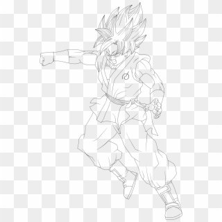 Goku Ssgss Punching Lineart - Line Art Clipart