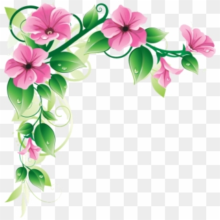 Latest Green Leaf And Pink Flowers Border Design Hd - Flower Border Clipart - Png Download