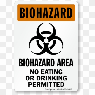 No Eating Or Drinking Permitted Biohazard Area Sign - Biohazard Sign No Food Or Drink Clipart
