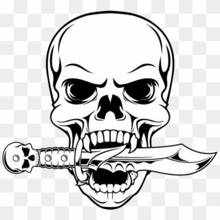 Illustration Drawing Skull Png Download Free Clipart - Skull With Knife In Mouth Transparent Png