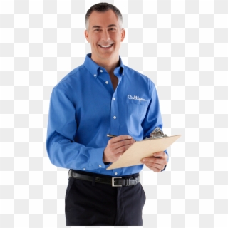 Visão Crédito - Man In Blue Shirt With Clipboard - Png Download