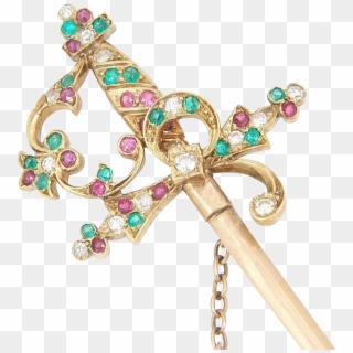 Antique Victorian Diamond Ruby Emerald 18k Gold Sword - Sword Jewel Clipart