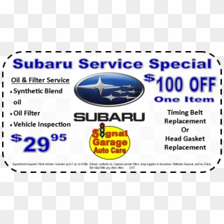 Subaru-coupon - Subaru Synthetic Oil Change Coupon Clipart