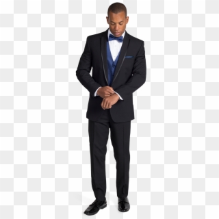 Black Framed Notch Lapel Tuxedo With Blue Bow Tie - Black Tuxedo Blue Bow Tie Clipart