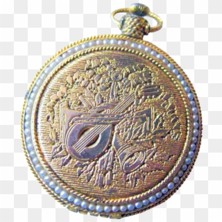 Vintage Pocket Watch Style Compact Engraved With Faux - Emblem Clipart