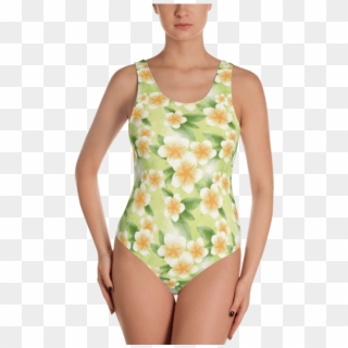 White Frangipani Flowers On A Green Background One-piece - One-piece Swimsuit Clipart