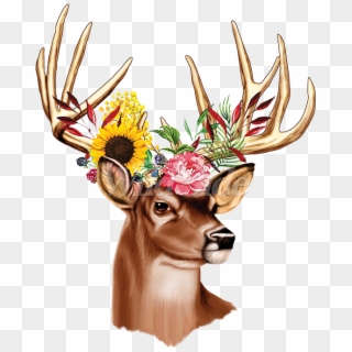 Deer With Flowers In Antlers - Elk Clipart