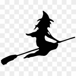Witch Riding Broom Silhouette Smoothed - Witch On A Broom Cartoon Clipart