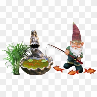 Gnome, Fish, Pond - Cartoon Clipart