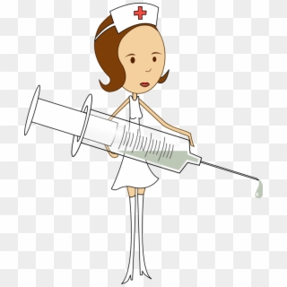 This Funny Clip Art Of A Slim Nurse Holding A Huge - Nurse With Syringe Clipart - Png Download
