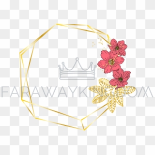 Red Flower Wedding Floral Golden Vector Illustration - Gold Floral Frame Png Clipart