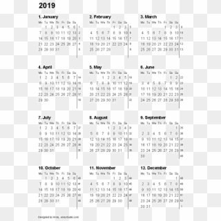 2019 Calendar High Quality Png - 2019 12 Month Calendar Clipart