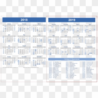 Free Png 2018 2019 Calendar Png Wallpaper Png Images - 2019 Calendar With Holiday List Clipart