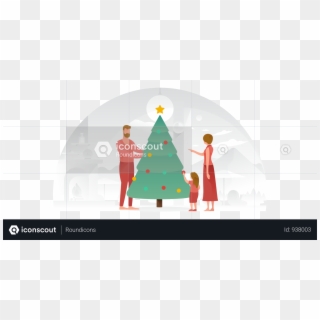 Family Decorating The Christmas Tree Illustration - Christmas Tree Clipart