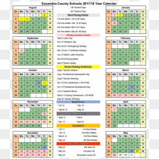 2017 2018 Calendar With Escambia County School - Escambia County School District Calendar 2018 Clipart