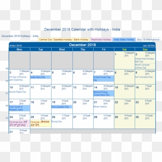 December 2018 Calendar With Holidays India - 2020 Holiday Calendar India Clipart