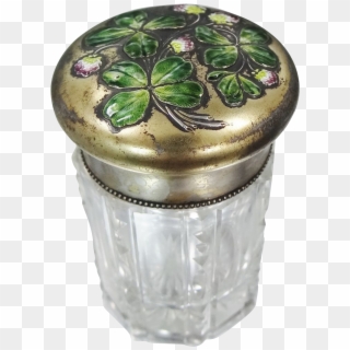 Victorian Sterling Enamel 4 Leaf Clover Perfume Bottle - Drink Clipart