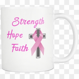Strength Hope Faith Pink Ribbon Cross Mug - Coffee Cup Clipart