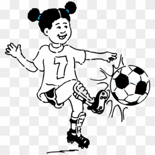 Kız Futbol Tekme Spor Top Genç Kadın Mutlu Oyun - Playing Soccer Clipart Black And White - Png Download