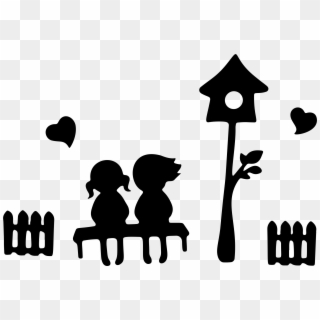 Big Image - Silhouette Of A Boy And Girl Sitting Clipart