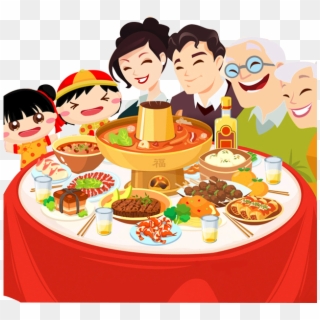 Wine Chinese New Year Reunion Dinner Family Food Clipart