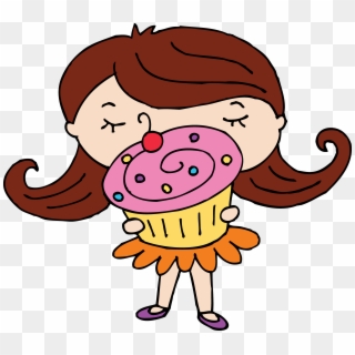 Cute Cupcake Girl Free - Girl With Cupcake Clipart - Png Download