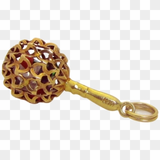 Vintage 10k Gold 3d Jeweled Maraca Musical Instrument - Keychain Clipart
