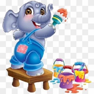 Cute Cartoon Animal Painting - Elephant Painting Clip Art - Png Download