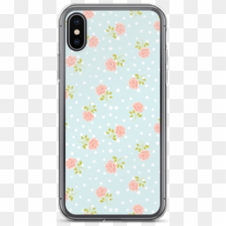 Pink Rose On Blue Polka Dot Iphone Case - Custom Case Iphone X Clipart