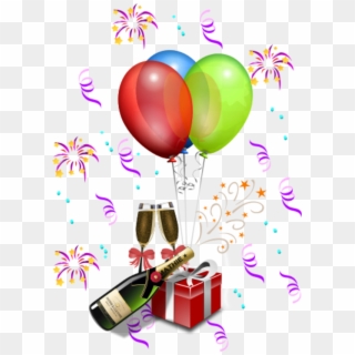 Champagne With Gift Boxes And Balloons - New Year Celebration Png Clipart