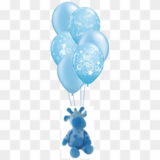 Blue Giraffe With Baby Boy Balloons - Transparent Baby Blue Balloons Clipart