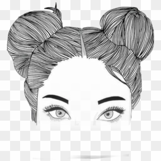 Tumblr Blackandwhite Black White Aesthetic Space Buns - Girl With Two Buns Drawing Clipart