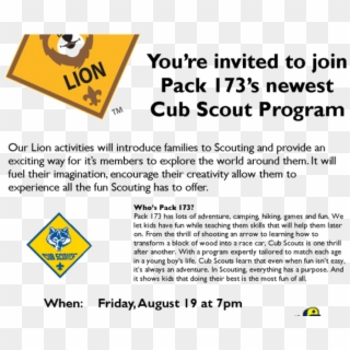 Attention All Kindergarten Boys - Join Cub Scouts Lion Clipart