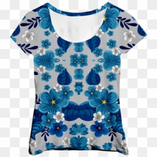 Blusa Com Florais Azul Mc - Blouse Clipart