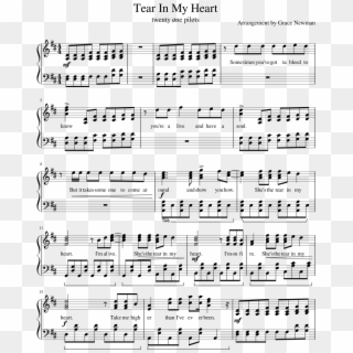 Tear In My Heart Sheet Music Composed By Arrangement - Tonya Brockhampton Piano Sheet Music Clipart