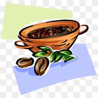 Vector Illustration Of Harvested Coffee Beans In Bowl - Cazuelas De Guisados Logos Clipart