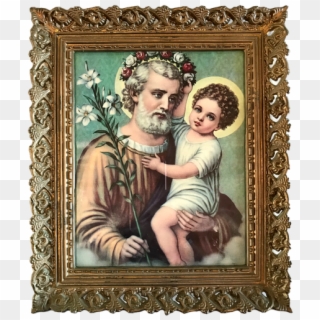 Religious Framed Art Saint Joseph And Baby Jesus - St Joseph Image High Resolution Clipart