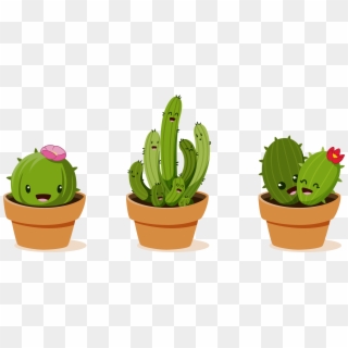 Cactus Clipart Potted - Cactus With Flowers Drawing - Png Download
