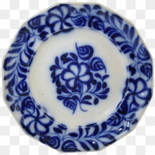 Antique Flow Blue Brush Stroke Plate 9 1/2" Five Petal - Blue And White Porcelain Clipart